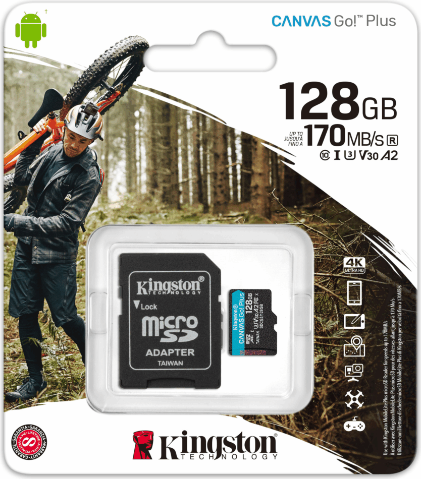 Карта памяти kingston canvas go plus microsdxc 128gb с адаптером