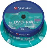 Verbatim 43639 DVD-RW Újraírható DVD lemez Hengerdoboz 25db
