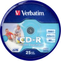 Verbatim CD-R 700 MB, 80min, 52x, hengeren, szélesen nyomtatható, matt, "ID" 25db/csomag