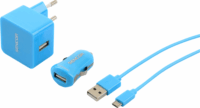 Sencor SCO 516-000BL USB KIT: Autós töltő + Hálózati töltő + töltőkábel 1m - Kék