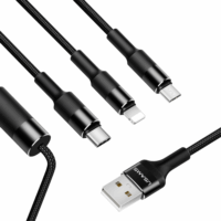 Usams USB - MicroUSB+Lightning+USB-C iPhone Töltőkábel 1m - Fekete