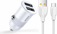 Joyroom C-A06 Autós 2XUSB Töltő + MicroUSB kábel (5V / 3100mA) - Fehér