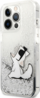 Karl Lagerfeld Liquid Glitter Choupette Eat Apple iPhone 13 Pro Szilikon Tok - Ezüst