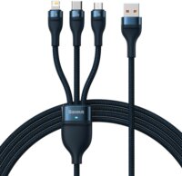 Baseus Flash Series USB-A apa 2.0 - USB-C + Micro USB + Lightning apa iPhone töltőkábel - Kék (1.2m)