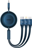 Baseus Bright Mirror Series II Retractable USB-C apa 2.0 - USB-C/Lightning/Micro USB apa Adat és töltőkábel - Kék (1.1m)