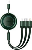 Baseus Bright Mirror II Series Retractable USB-A apa 2.0 - Micro USB/USB-C/Lightning apa Adat és töltőkábel - Zöld (1.1m)