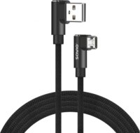 Savio USB-A 90° L apa - Micro USB 90° L apa Adat és töltő kábel 2m - Fekete