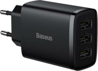 Baseus Compact Hálózati 3 x USB-A töltő - Fekete (17W)