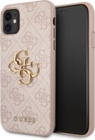 Guess 4G Big Metal Logo Apple iPhone 11 Bőr Tok - Rózsaszín/Mintás