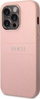 Guess Saffiano Metal Logo Apple iPhone 14 Pro Bőr Tok - Rózsaszín