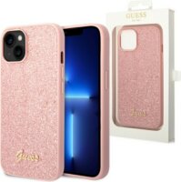 Guess Glitter Flakes Metal Logo Apple iPhone 14 Plus Szilikon Tok - Rózsaszín