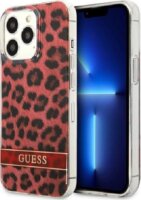 Guess Leopard Electro Stripe Apple iPhone 13 Pro Szilikon Tok - Piros