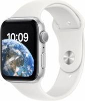 Apple Watch SE (2022) GPS (44mm) Okosóra - Ezüst Alumíniumtok Fehér Sportszíjjal