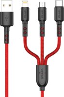 Vipfan X02 3in1 USB-A apa - MicroUSB-B/USB-C/Lightning apa Töltőkábel - Piros (1.5m)