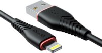 Vipfan Anti-Break X01 USB-A apa - Lightning apa 2.0 Töltő kábel - Fekete (1m)