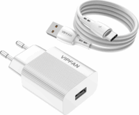 Vipfan E01 USB-A Hálózati töltő + USB-C kábel - Fehér (12W)