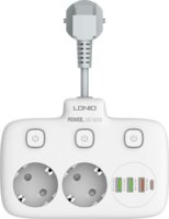 Ldnio SE2435 220V elosztó 2 aljzatos + 3x USB-A / USB-C 0.1m - Fehér