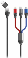2GO USB-A/USB-C apa - Lightning/MicroUSB/USB-C 2.0 Adat és töltő kábel - Fekete (1.2m)