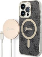 Guess Bundle Pack MagSafe 4G Vezeték nélküli töltő + iPhone 14 Pro tok - Fekete (5V / 3A)