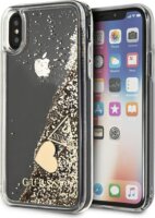 Guess Liquid Glitter Charms Apple iPhone Xs/X Szilikon Tok - Átlátszó/Arany