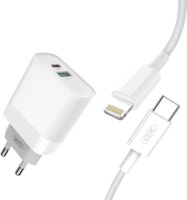 XO L64 USB-A / USB-C Hálózati töltő + Lightning töltőkábel - Fehér