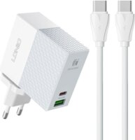 Ldnio A2620C USB-A / USB-C Hálózati töltő + USB-C - USB-C kábel - Fehér (65W)