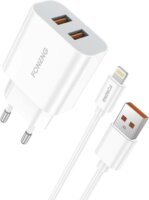 Foneng EU45 2x USB-A Hálózati töltő + Lightning Kábel - Fehér (12W)