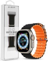 Devia Deluxe Apple Watch S4/S5/S6/S7/S8/S9/SE/Ultra Szilikon Sport Szíj 42/44/45/49mm - Fekete/Narancssárga