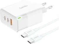 Foneng GAN65 2x USB-C / USB-A Hálózati Töltő Adapter 65W + USB-C kábel - Fehér