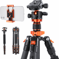 K&F Concept D255C4 Kamera állvány (Tripod) + BH-28L Monopod - Fekete/Narancssárga