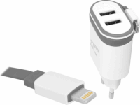 LTC LXG275 2x USB Type-A Hálózati töltő + Lightning kábel - Fehér/Szürke (5V / 2A)