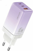 USAMS Sandru 2x USB-C / USB-A Hálózati töltő - Lila (65W)