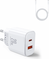 JoyRoom JR-TCF05 USB Type-A / USB Type-C Hálózati töltő + USB Type-C kábel - Fehér (20W)