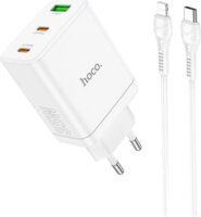 HOCO N33 2x USB-C / USB-A Hálózati töltő + Lightning kábel - Fehér (35W)