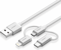 Ugreen US186 USB-A apa - USB Micro-B / USB-C / Lightning apa 2.0 iPhone töltőkábel - Fehér (1.5m)