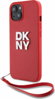 DKNY iPhone 15 Csuklópántos PU Bőr Telefon tok - Piros