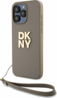 DKNY iPhone 14 Pro Max Csuklópántos PU Bőr Telefon tok - Bézs