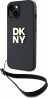 DKNY iPhone 13 Csuklópántos PU Bőr Telefon tok - Fekete