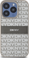 DKNY iPhone 15 Pro Ismétlődő mintás PU Bőr Telefon tok - Bézs