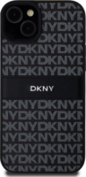 DKNY iPhone 15 Plus Ismétlődő mintás PU Bőr Telefon tok - Fekete