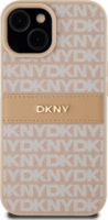 DKNY iPhone 15 Ismétlődő mintás PU Bőr Telefon tok - Pink