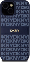 DKNY iPhone 15 Ismétlődő mintás PU Bőr Telefon tok - Kék