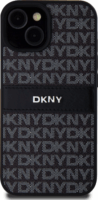 DKNY iPhone 15 Ismétlődő mintás PU Bőr Telefon tok - Fekete