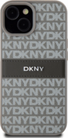 DKNY iPhone 15 Ismétlődő mintás PU Bőr Telefon tok - Bézs