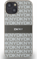 DKNY iPhone 14 Ismétlődő mintás PU Bőr Telefon tok - Bézs