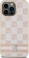 DKNY iPhone 15 Pro Max kockás mintás csíkkal PU Bőr Telefon tok - Pink