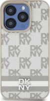 DKNY iPhone 15 Pro Max kockás mintás csíkkal PU Bőr Telefon tok - Bézs