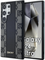 DKNY Samsung S24 Ultra / S928 MagSafe Kockás keménykeretes bőr Telefon tok - Fekete