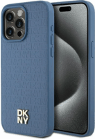 DKNY iPhone 15 Pro Max MagSafe Fém LOGO keménykeretes bőr Telefon tok - Kék