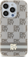 DKNY iPhone 14 Plus / 15 Plus MagSafe Kockás IML mintázat Műanyag Telefon tok - Bézs